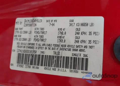 2005 Dodge Ram 1500 Slt/Laramie from USA, damaged, VIN 1D7HU18D65S101050